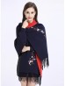 Cashmere Feeling Floral Embroidery Cape W/Sleeves